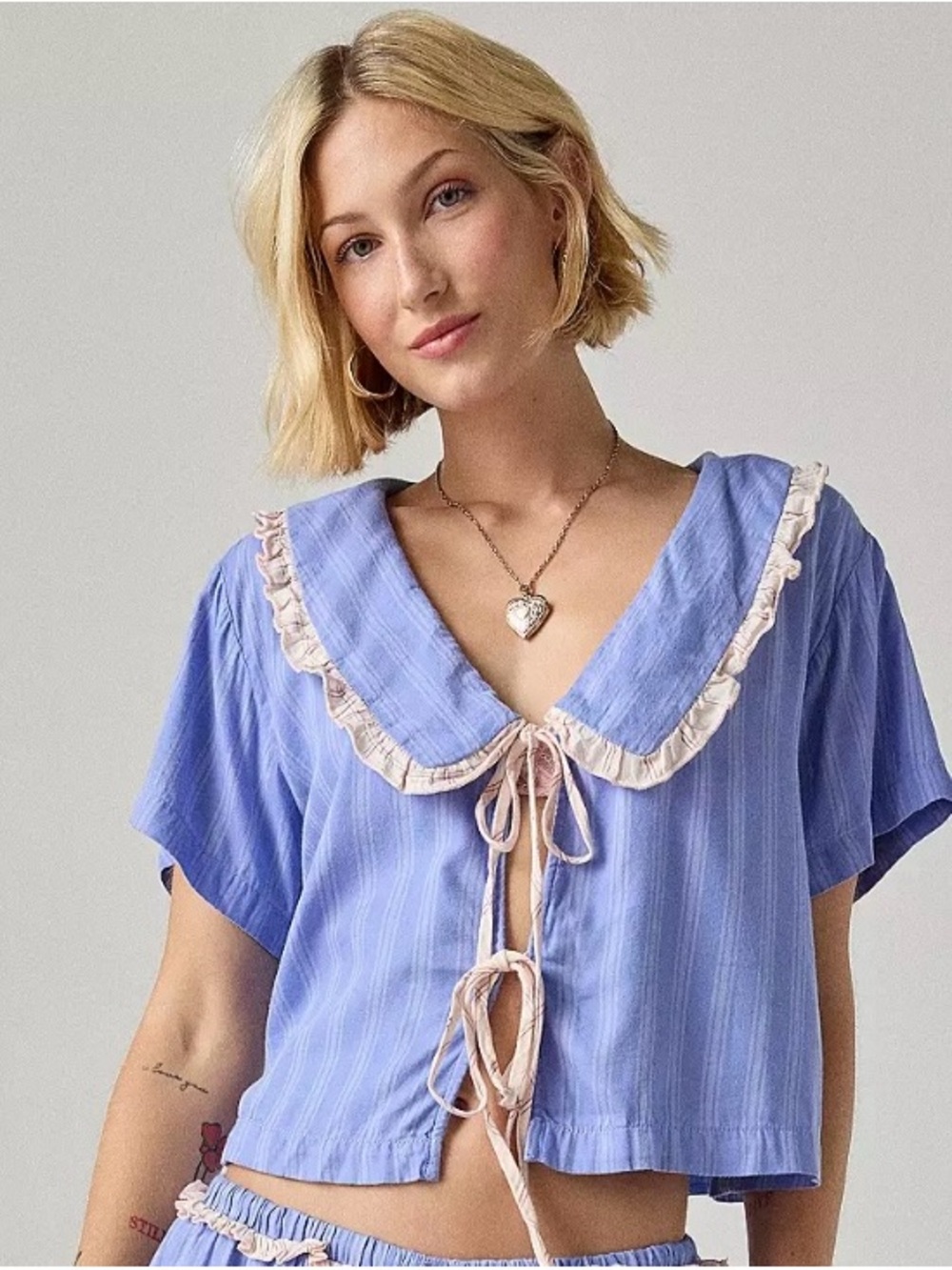 Urban Outfitters Light Blue Label Detail Tee/Pajama Top size XXS